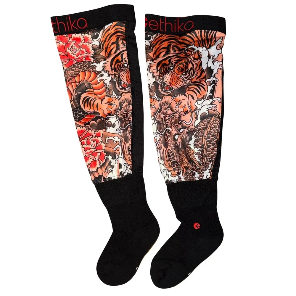 Ethika Mens Moto Sock‎ Shogun Black Tiger Dragon Knee High Performance Socks M